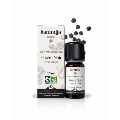 Huile essentielle POIVRE NOIR Bio chémotypée, 100% pure et naturelle, Karandja laboratoire.