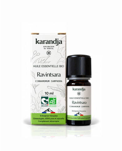 Huile essentielle RAVINTSARA Bio chémotypée, 100% pure et naturelle, Karandja laboratoire.