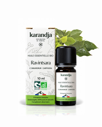 Huile essentielle RAVINTSARA Bio chémotypée, 100% pure et naturelle, Karandja laboratoire.
