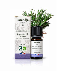 Huile essentielle ROMARIN 1.8 CINEOL Bio chémotypée, 100% pure et naturelle, Karandja laboratoire, origine France.