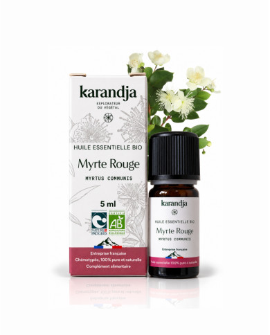 Huile essentielle MYRTE ROUGE Bio chémotypée, 100% pure et naturelle, Karandja laboratoire.