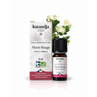 Huile essentielle MYRTE ROUGE Bio chémotypée, 100% pure et naturelle, Karandja laboratoire.
