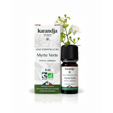 Huile essentielle MYRTE VERTE Bio chémotypée, 100% pure et naturelle, Karandja laboratoire.