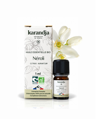 Huile essentielle NEROLI Bio chémotypée, 100% pure et naturelle, Karandja laboratoire.