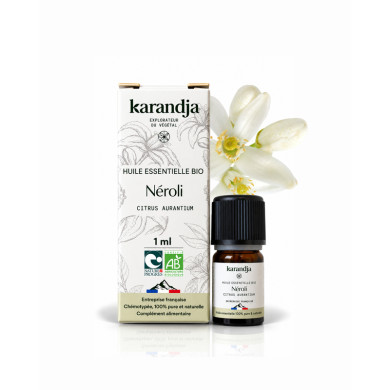 Huile essentielle NEROLI Bio chémotypée, 100% pure et naturelle, Karandja laboratoire.