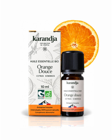 Huile essentielle ORANGE DOUCE Bio chémotypée, 100% pure et naturelle, Karandja laboratoire.