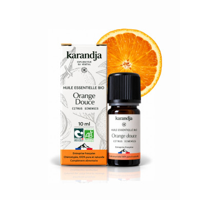 Huile essentielle ORANGE DOUCE Bio chémotypée, 100% pure et naturelle, Karandja laboratoire.