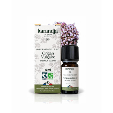 Huile essentielle ORIGAN VULGAIRE Bio chémotypée, 100% pure et naturelle, Karandja laboratoire, origine France, Hérault (34).