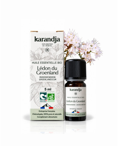 Huile essentielle LEDON DU GROENLAND Bio chémotypée, 100% pure et naturelle, Karandja laboratoire.