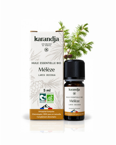 Huile essentielle MELEZE Bio chémotypée, 100% pure et naturelle, Karandja laboratoire, origine France, filière locale.