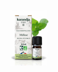 Huile essentielle MELISSE Bio chémotypée, 100% pure et naturelle, Karandja laboratoire, origine France - Hautes-Alpes (05).