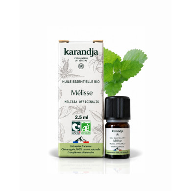 Huile essentielle MELISSE Bio chémotypée, 100% pure et naturelle, Karandja laboratoire, origine France - Hautes-Alpes (05).