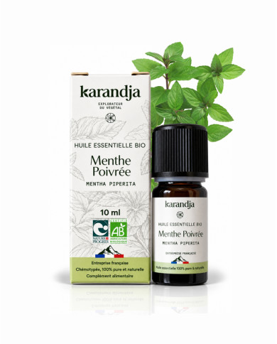 Huile essentielle MENTHE POIVREE Bio chémotypée, 100% pure et naturelle, Karandja laboratoire, origine France - Hautes-Alpes.
