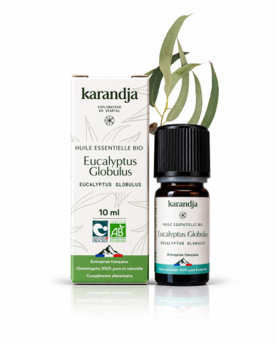 Huile essentielle EUCALYPTUS GLOBULUS  Bio chémotypée, 100% pure et naturelle, Karandja laboratoire.