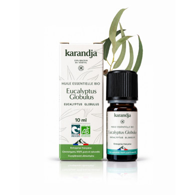 Huile essentielle EUCALYPTUS GLOBULUS  Bio chémotypée, 100% pure et naturelle, Karandja laboratoire.
