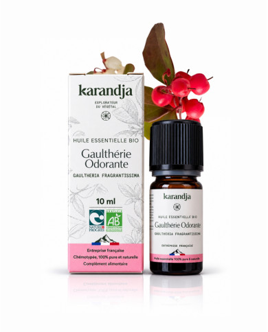 Huile essentielle GAULTHERIE ODORANTE Bio chémotypée, 100% pure et naturelle, Karandja laboratoire.