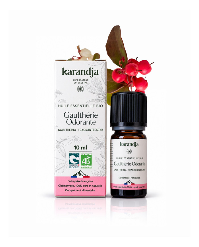 Huile essentielle GAULTHERIE ODORANTE Bio chémotypée, 100% pure et naturelle, Karandja laboratoire.