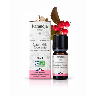 Huile essentielle GAULTHERIE ODORANTE Bio chémotypée, 100% pure et naturelle, Karandja laboratoire.