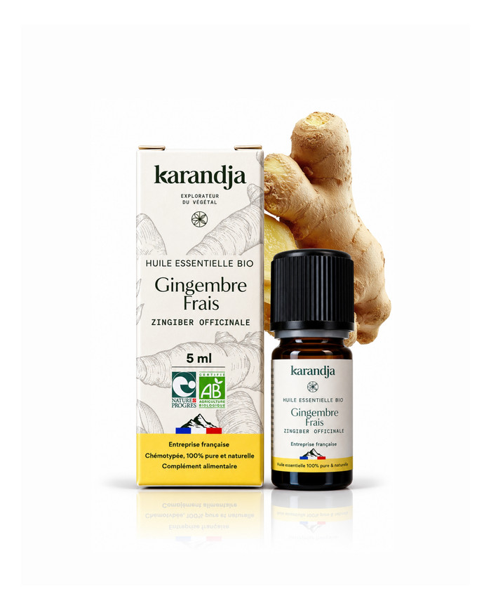 Huile essentielle GINGEMBRE FRAIS Bio chémotypée, 100% pure et naturelle, Karandja laboratoire.