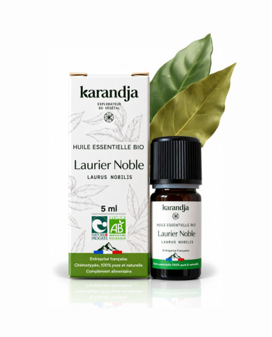 Huile essentielle LAURIER NOBLE Bio chémotypée, 100% pure et naturelle, Karandja laboratoire, origine France - Vaucluse (84).