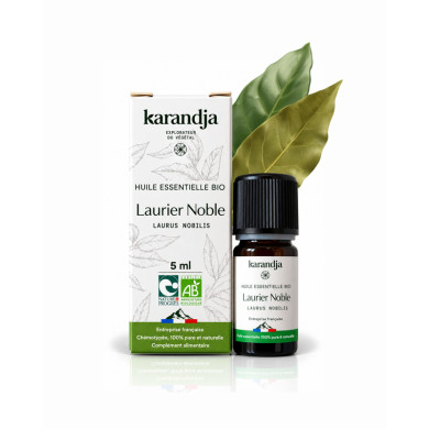 Huile essentielle LAURIER NOBLE Bio chémotypée, 100% pure et naturelle, Karandja laboratoire, origine France - Vaucluse (84).