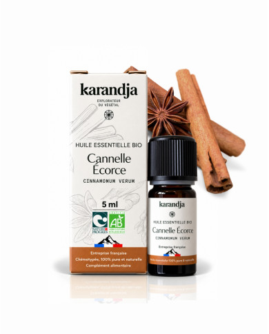 Huile essentielle CANNELLE ECORCE Bio chémotypée, 100% pure et naturelle, Karandja laboratoire.
