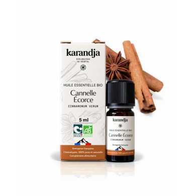 Huile essentielle CANNELLE ECORCE Bio chémotypée, 100% pure et naturelle, Karandja laboratoire.