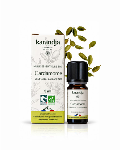 Huile essentielle CARDAMOME Bio chémotypée, 100% pure et naturelle, Karandja laboratoire.