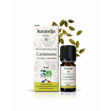 Huile essentielle CARDAMOME Bio chémotypée, 100% pure et naturelle, Karandja laboratoire.