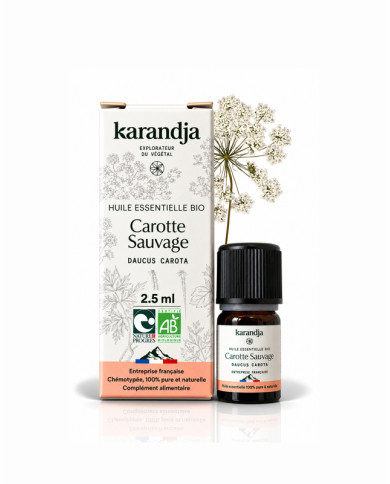 Huile essentielle CAORRTE SAUVAGE Bio chémotypée, 100% pure et naturelle, Karandja laboratoire.