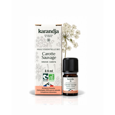 Huile essentielle CAORRTE SAUVAGE Bio chémotypée, 100% pure et naturelle, Karandja laboratoire.