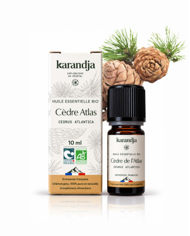 Huile essentielle CEDRE ATLAS Bio chémotypée, 100% pure et naturelle, Karandja laboratoire.