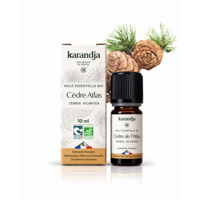 Huile essentielle CEDRE ATLAS Bio chémotypée, 100% pure et naturelle, Karandja laboratoire.