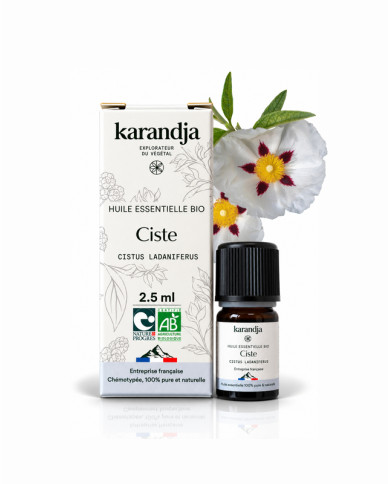 Huile essentielle CISTE Bio chémotypée, 100% pure et naturelle, Karandja laboratoire.