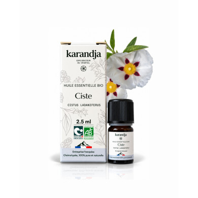 Huile essentielle CISTE Bio chémotypée, 100% pure et naturelle, Karandja laboratoire.