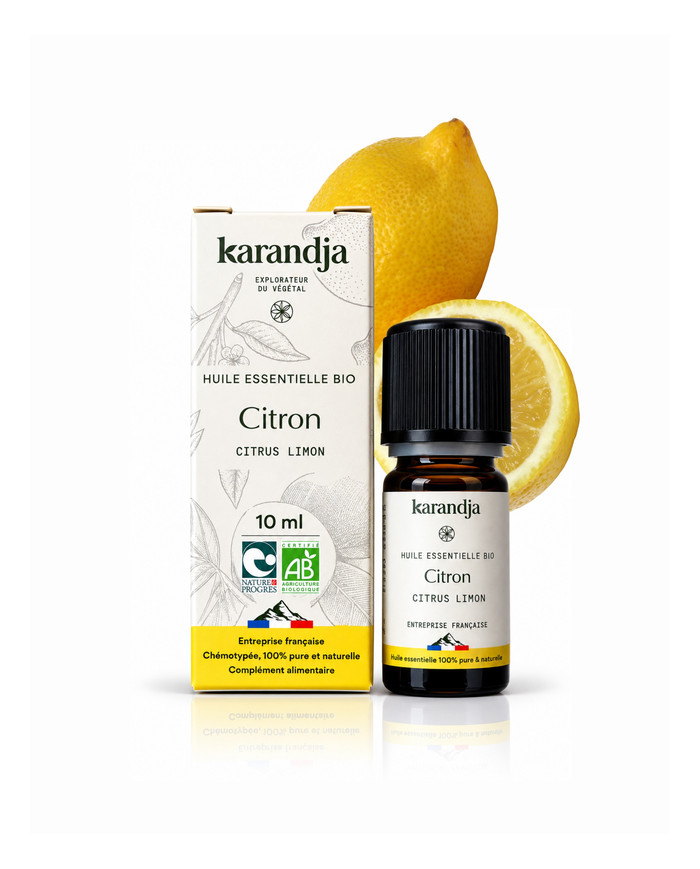 Huile essentielle CITRON Bio chémotypée, 100% pure et naturelle, Karandja laboratoire.
