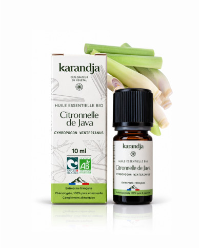 Huile essentielle CITRONNELLE DE JAVA Bio chémotypée, 100% pure et naturelle, Karandja laboratoire.