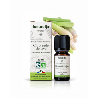 Huile essentielle CITRONNELLE DE JAVA Bio chémotypée, 100% pure et naturelle, Karandja laboratoire.