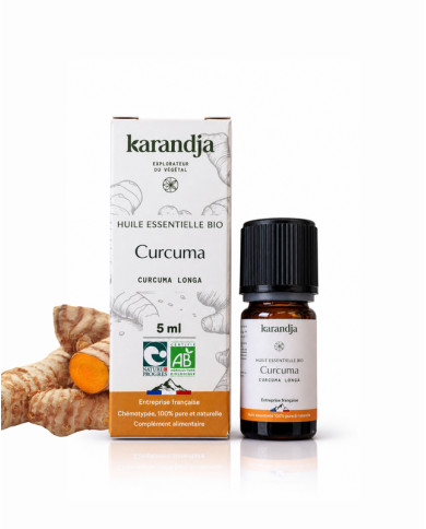 Huile essentielle CURCUMA Bio chémotypée, 100% pure et naturelle, Karandja laboratoire.