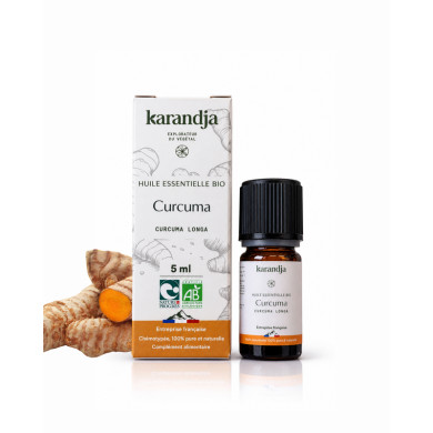 Huile essentielle CURCUMA Bio chémotypée, 100% pure et naturelle, Karandja laboratoire.