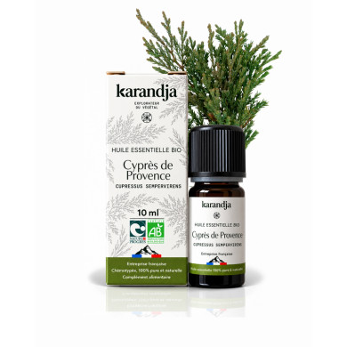 Huile essentielle CYPRES DE PROVENCE Bio chémotypée, 100% pure et naturelle, Karandja laboratoire, origine France.
