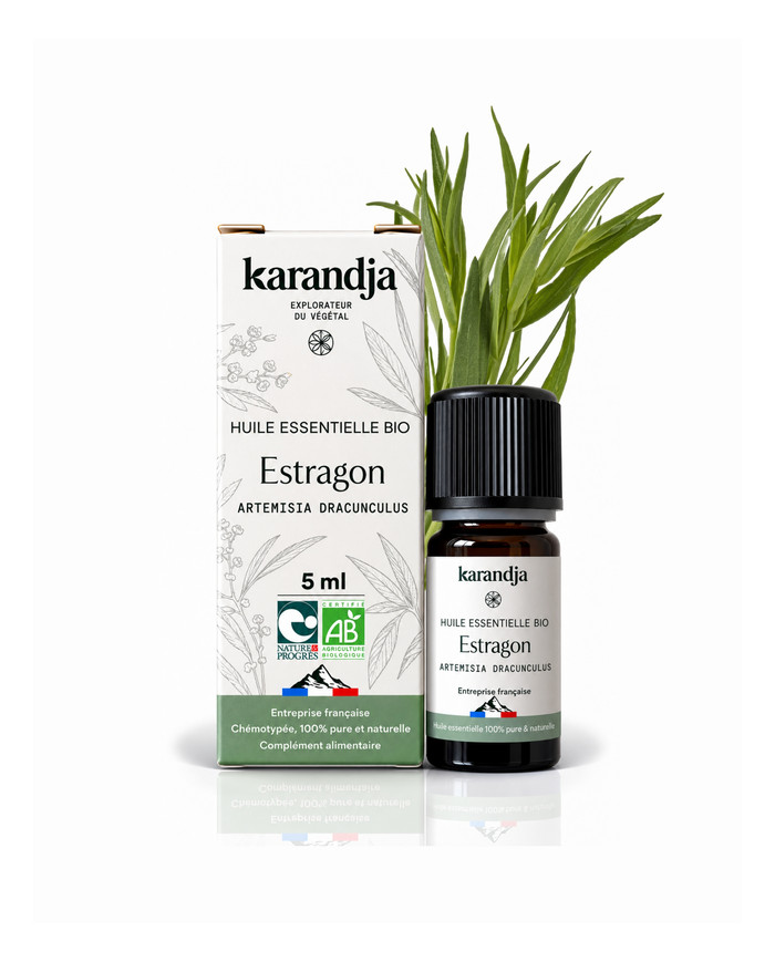 Huile essentielle ESTRAGON Bio chémotypée, 100% pure et naturelle, Karandja laboratoire, origine France - Bouches-du-Rhône.