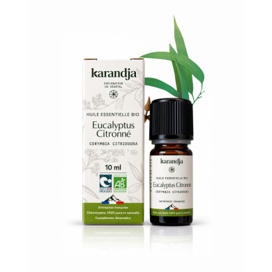 Huile essentielle EUCALYPTUS CITRONNE Bio chémotypée, 100% pure et naturelle, Karandja laboratoire.
