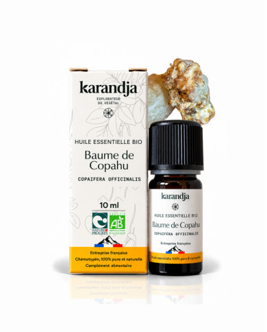 Huile essentielle BAUME DE COPAHU Bio chémotypée, 100% pure et naturelle, Karandja laboratoire.
