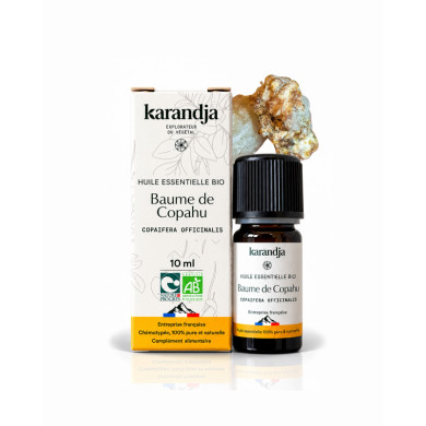 Huile essentielle BAUME DE COPAHU Bio chémotypée, 100% pure et naturelle, Karandja laboratoire.