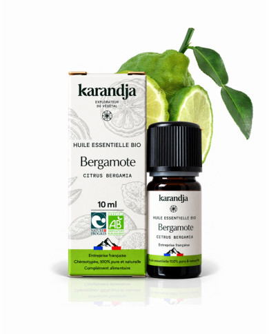 Huile essentielle BERGAMOTTE Bio chémotypée, 100% pure et naturelle, Karandja laboratoire.