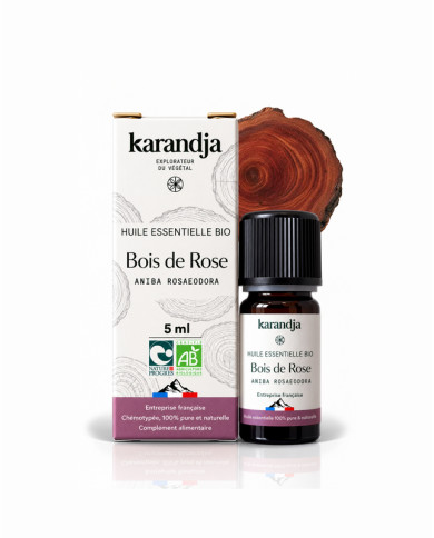 Huile essentielle BOIS DE ROSE Bio chémotypée, 100% pure et naturelle, Karandja laboratoire.