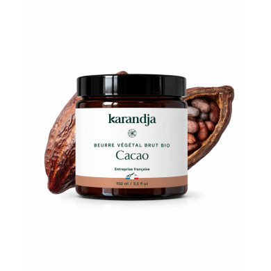 Beurre végétal bio CACAO Karandja 100ml, non raffiné, non désodorisé, 100% naturel.