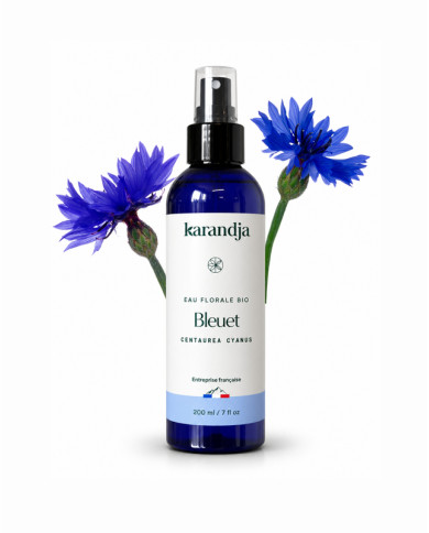 Eau florale Bio BLEUET Karandja 200ml, origine France, buvable, sans conservateurs ni additifs.