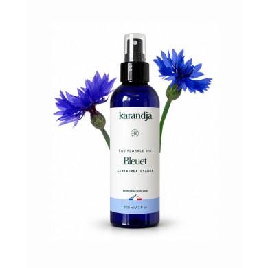 Eau florale Bio BLEUET Karandja 200ml, origine France, buvable, sans conservateurs ni additifs.